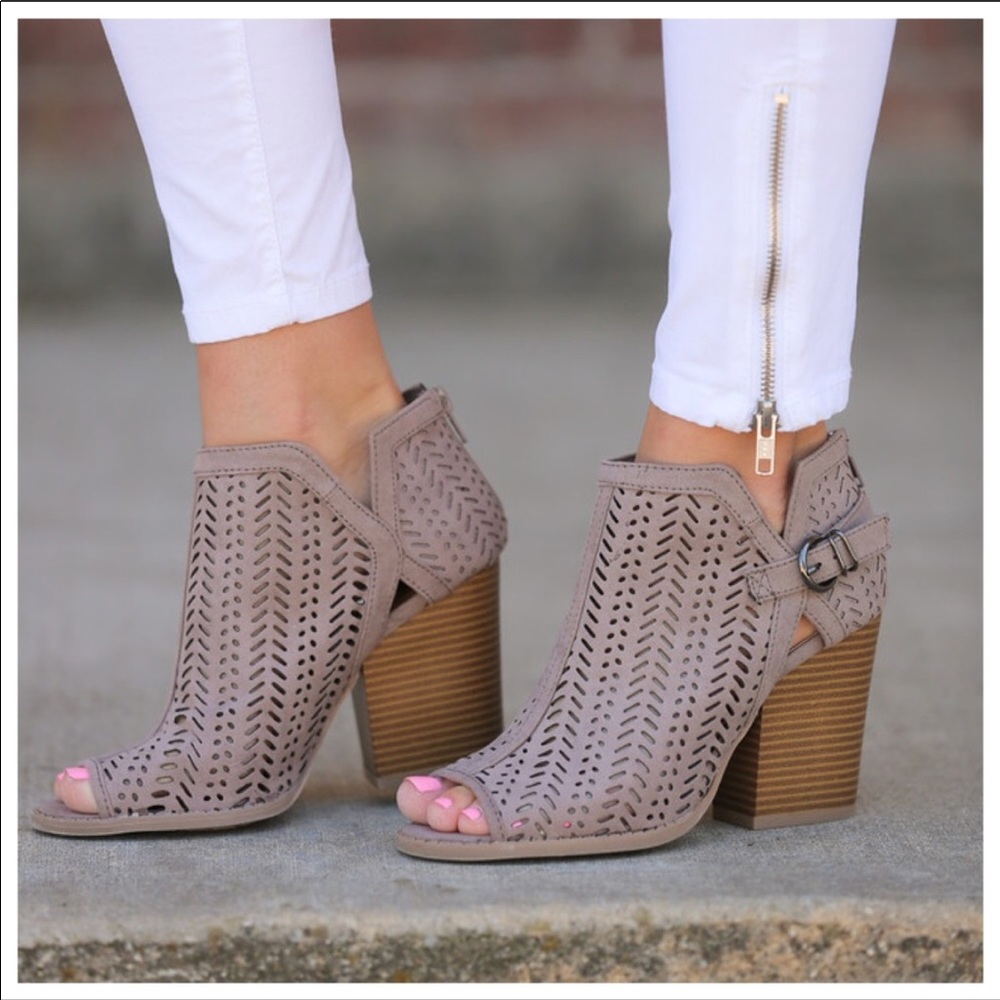 Dark Taupe Open Toe Laser Cut Bootie - Picture 5 of 5